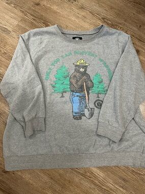 Smokey Bear Graphic Crewneck Sweater - Gray